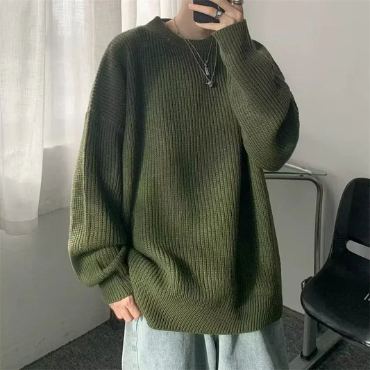 Autumn Crew Neck Solid Color Pullover Sweaters For Men