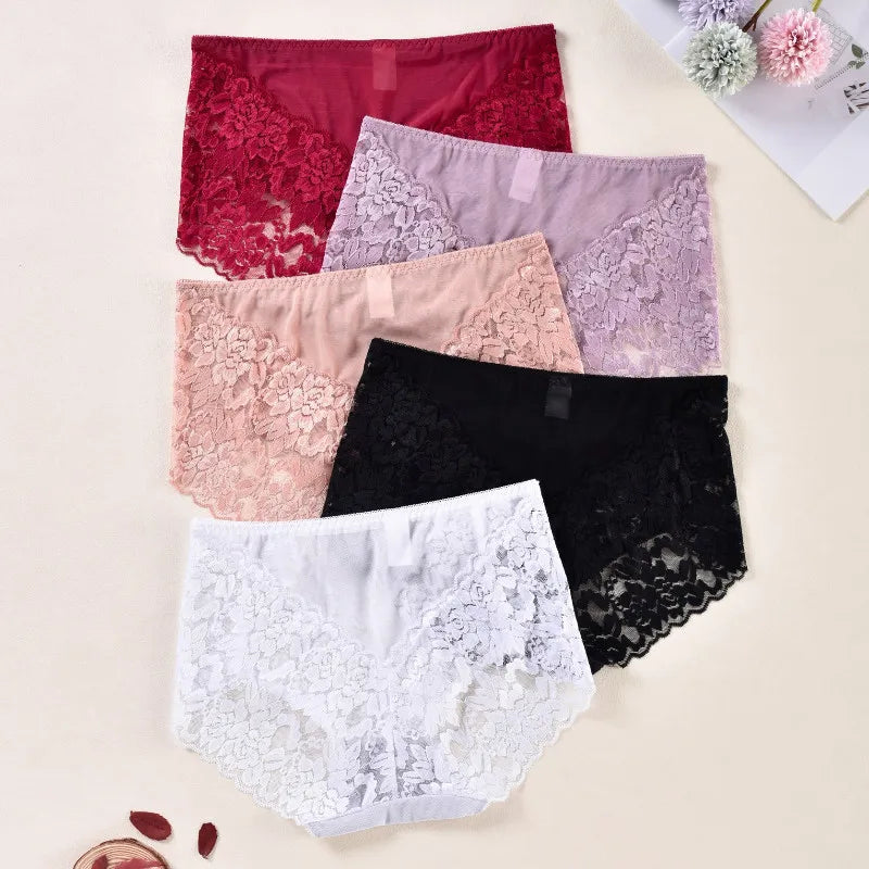 Elastic Comfort Sexy Lace Mid Waist Breathable Briefs